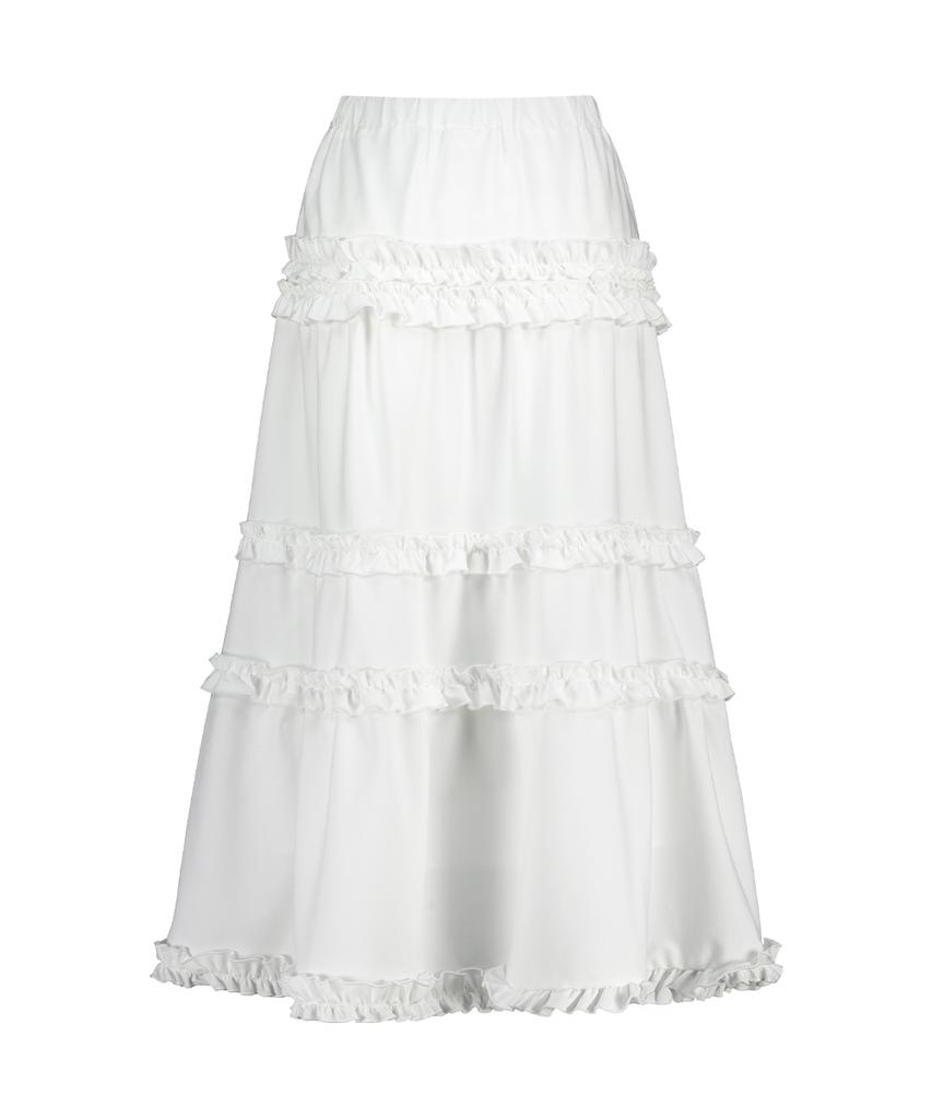 Iligo Buckle Frill Long Skirt White