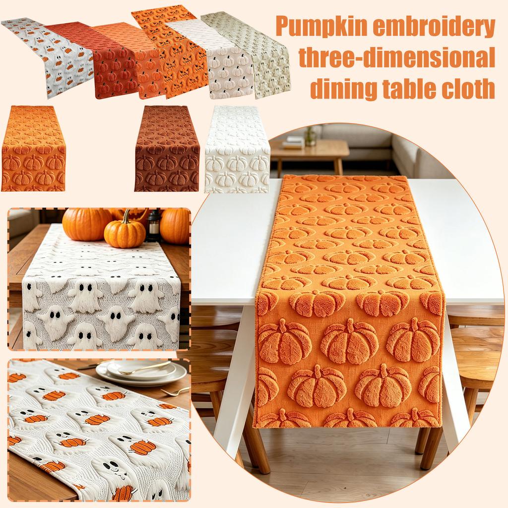 Halloween Ghost and Pumpkin Table Runner Rectangular Fabric Table Cover for Dining Room Kitchen Party Decor 72 X 13 Inches