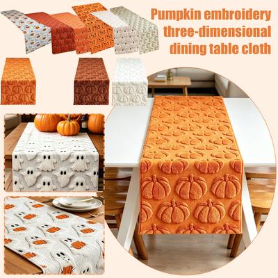 Halloween Ghost and Pumpkin Table Runner Rectangular Fabric Table Cover for Dining Room Kitchen Party Decor 72 X 13 Inches