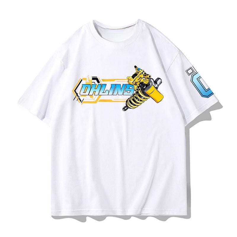 Best Ohlins White Tshirt Collection Motorcycle Shock Absorber Print Short Sleeve Tshirt Racing Fan Clothes