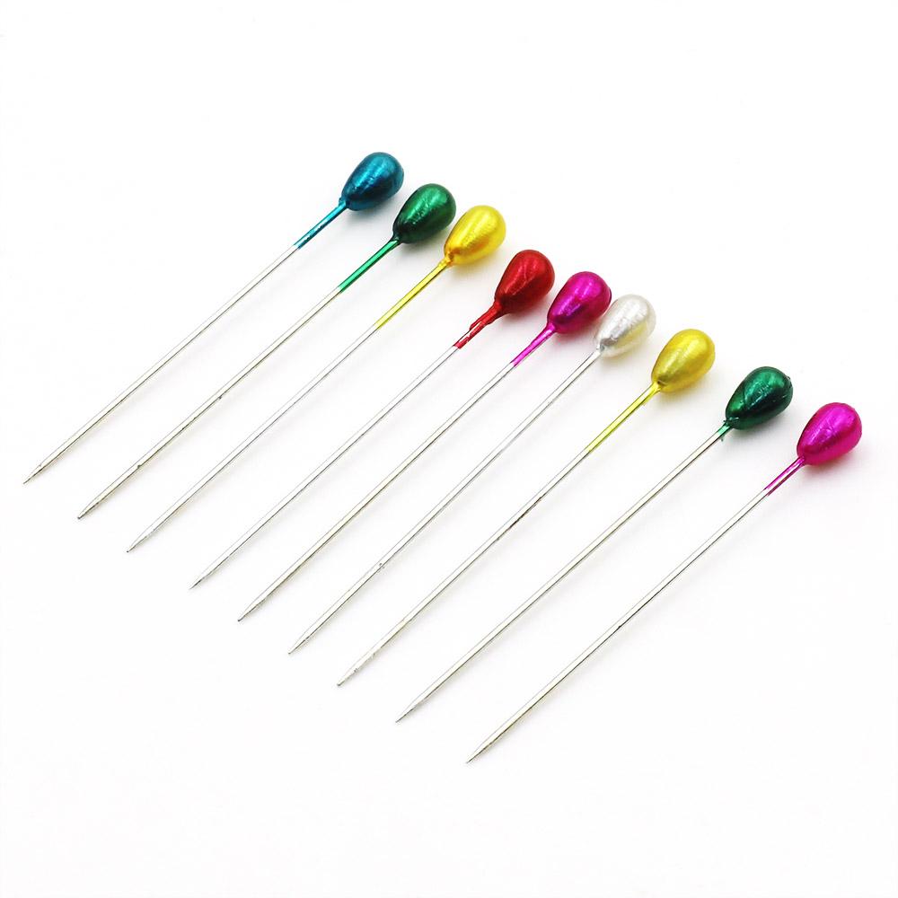 144pcs Water Drop Pearl Needle, Sewing Fixing Positioning Pin, White Colorful Pearl Pin Bead Head, DIY Sewn Needles Accessories