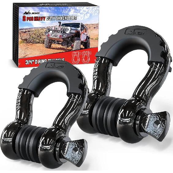 Nilight 2 Stück 3/4" D-Ring Schäkel mit 7/8" Schraubstift Bruchfestigkeit, Heavy Duty Off Road Abschleppschäkel mit Isolierunterlegscheiben