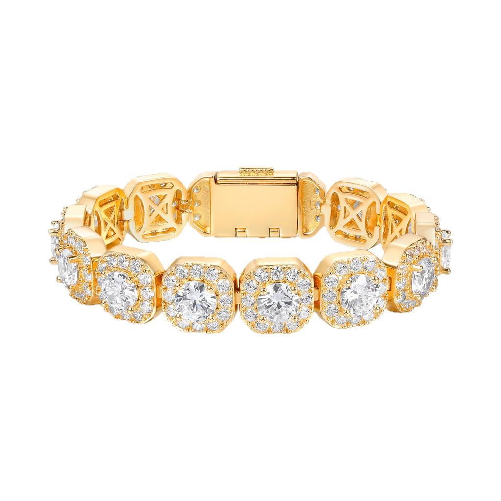 A European, American, Cuban bracelet 12mm wide rock sugar chain zircon bracelet flip men's bracelet trend bracelet