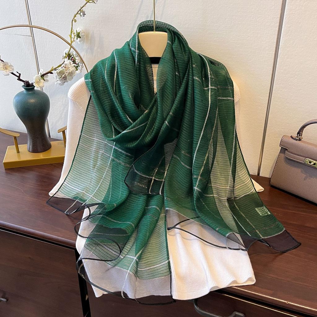 New Spring and Summer Fashion Style Gold and Silver Silk Long Shawl Dual-purpose Silk Scarf Warm Korean Silk Blended Scarf for Women