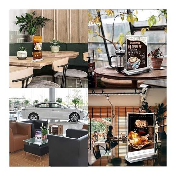 BaraRose Acrylic Stand Sign Holder, Double-Sided Clear POP Display Stand, Menu Stand, T-Shaped Photo Frame, Stable Tabletop Display (Vertical, A6,