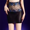 Sexy Women Lace High Waist Skirt Oil Glossy Shiny Micro Mini Skirt Sheer See Through Tight Elastic Maid Skirt Candy Color