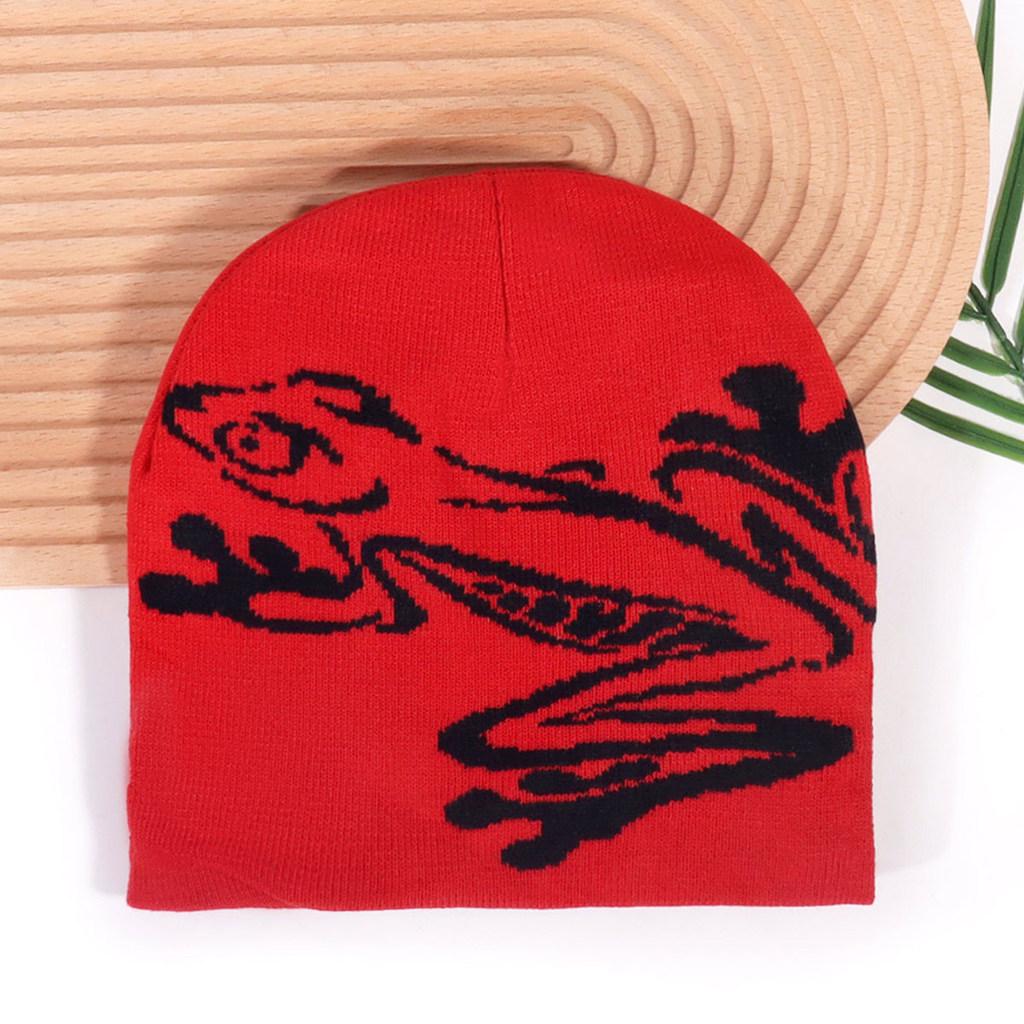 Autumn Winter Acrylic Beanie Hat With Frog Design For Casual Street Style