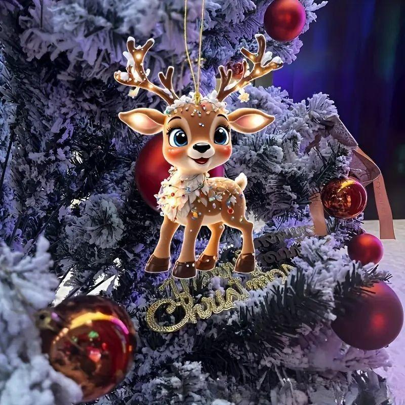 Acrylic Elk Christmas Tree Decoration Car Rearview Mirror Pendant Home Pendant