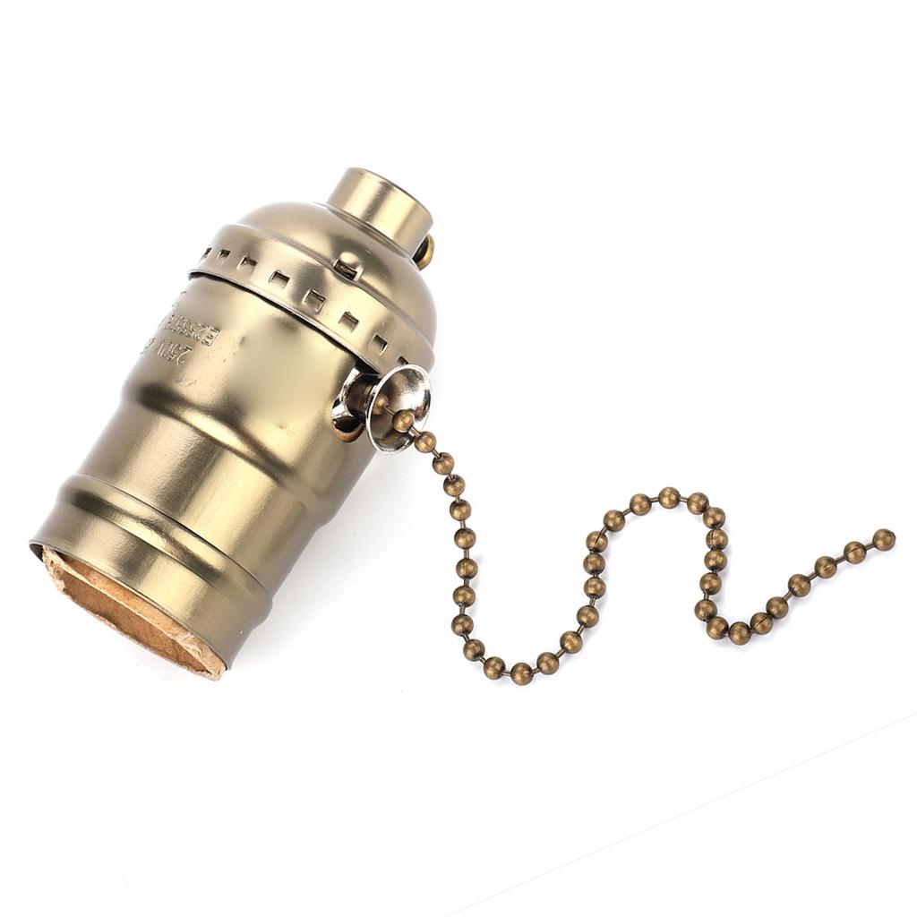 E27 Aluminum Vintage Light Socket with Pull Chain Desk Table Lamp Lighting Holder Screw Base