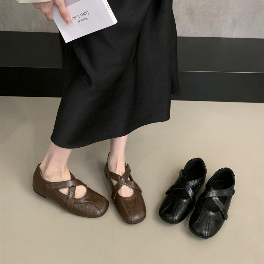 French Retro Cross Belt Mary Jane Shoes Girl 2025 Autumn New Fairy Ballet Shoes Shallow Mouth Flat Shoes
