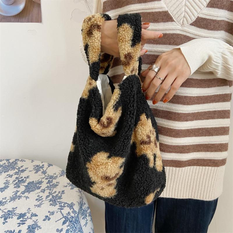 2 Retro Cute Lamb Plush Bear Handbag Bag Casual Student Shoulder Bag Handbag Bento Bag