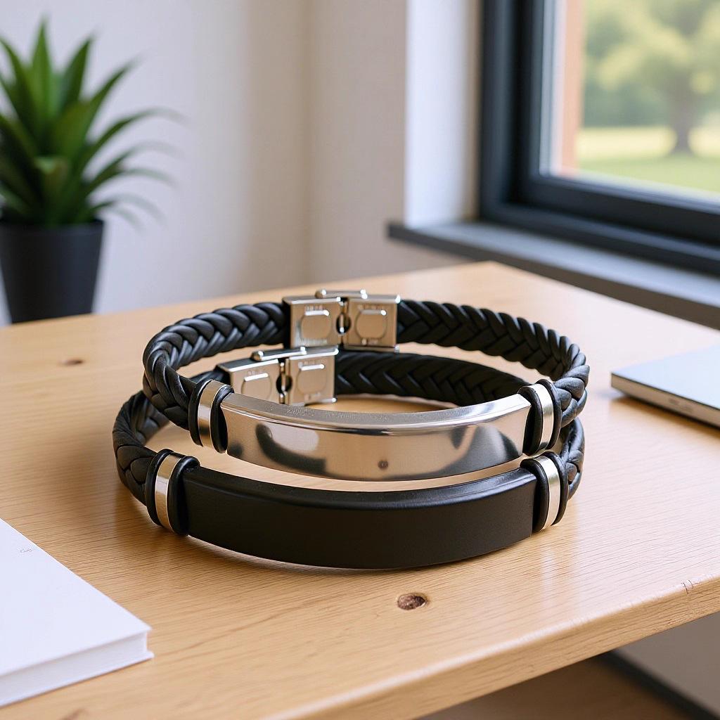 Men's Retro Titanium Steel Sports Bracelet with Engraved Stainless Steel and Anti-Static Microfiber Rope