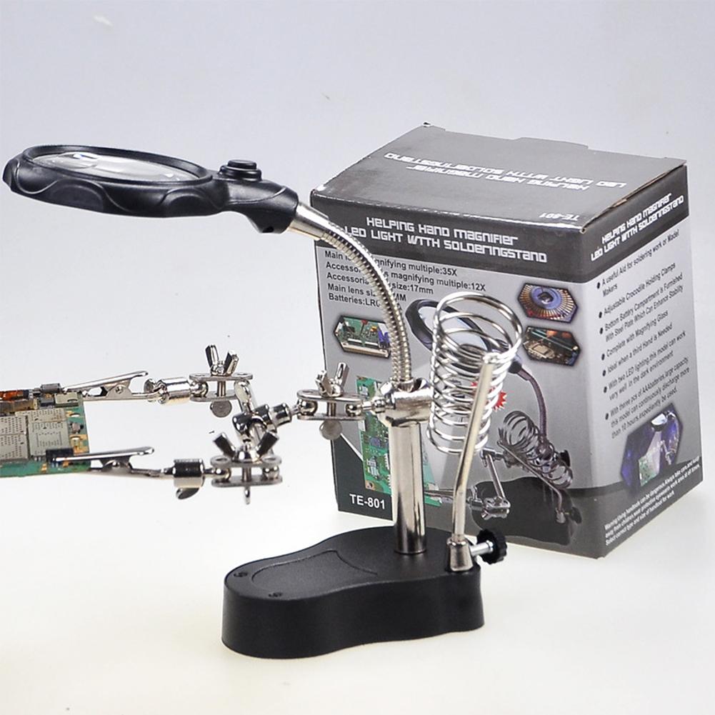 LED Clamp Soldering Iron Stand Helping Clamp Vise Clip Tool loupe Magnifying Glass Magnifier Crocodile Clip SMD Hands