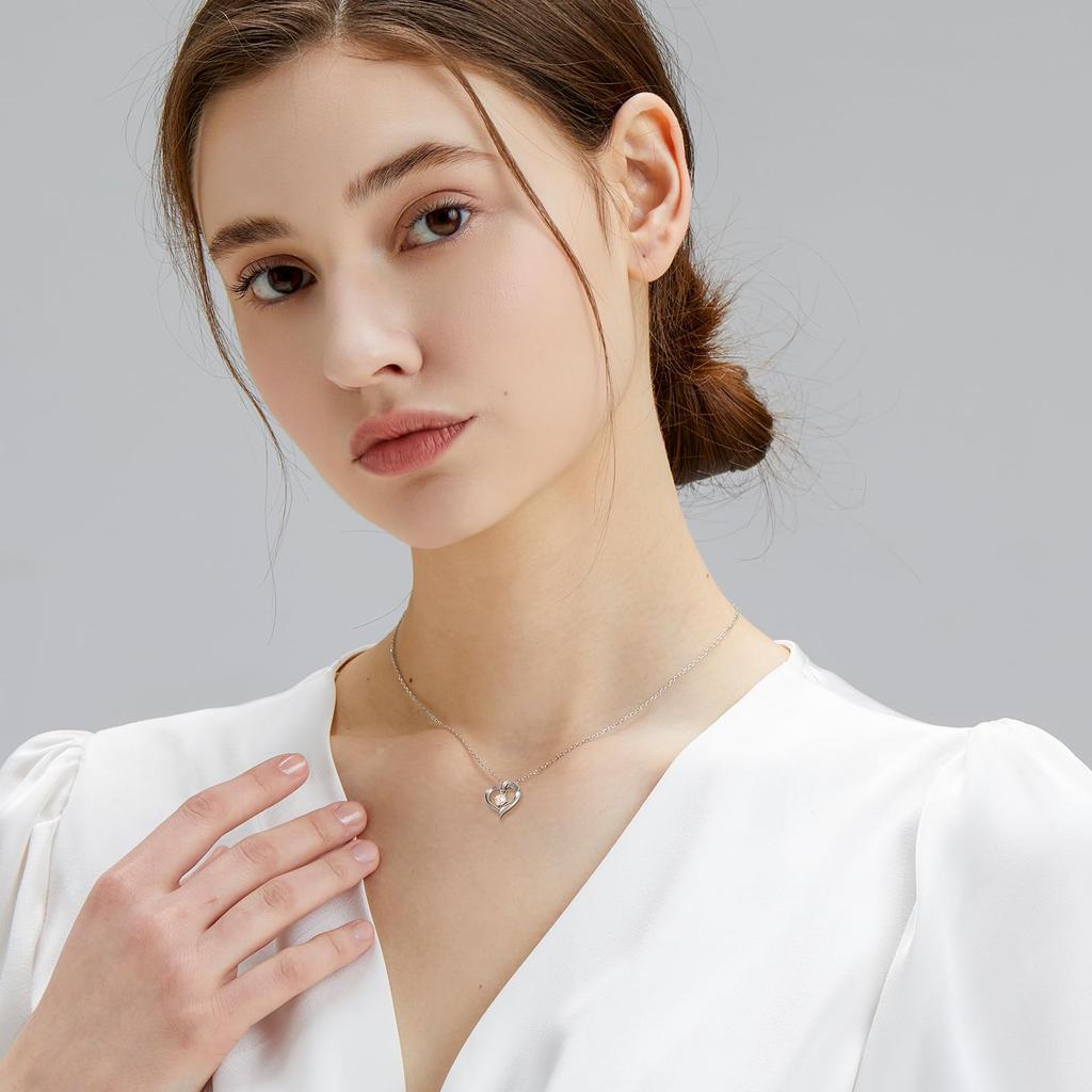 KRKC&CO Necklace for Women - Open Heart Pendant with VVS1 Moissanite, Sterling Silver 925, Platinum Finish, Hypoallergenic, Adjustable Length (40+5cm)