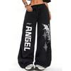 Womens High Street Hip Hop Loose Straight Leg Casual Pants