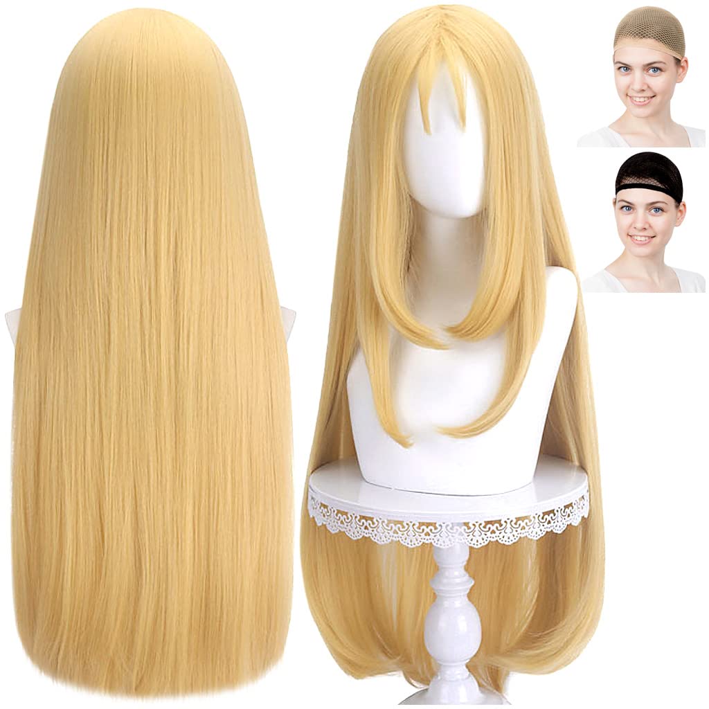 

Косплей-парик CaseEden, Гладкий, Длинный, 80 см, Термостойкий, Золотистый блонд, Включает 2 сетки для парика