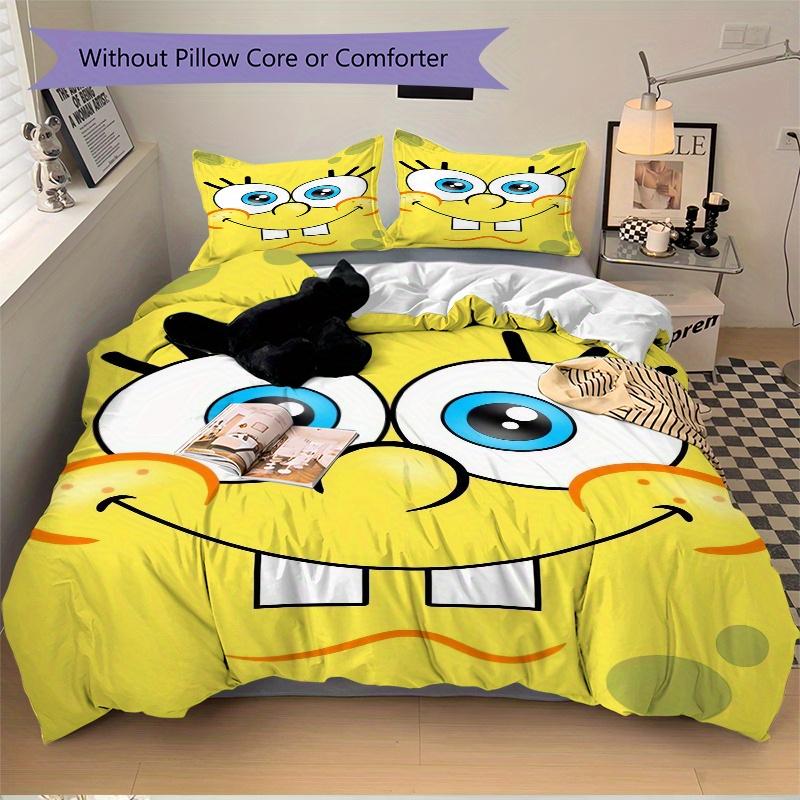 3pcs Minimalist SpongeBob Design Quilt Set - Soft and Comfortable Bedroom, Guest Room and Dorm Decor Bedding Set 1 Quilt Cover + 2 Pillowcases.F041