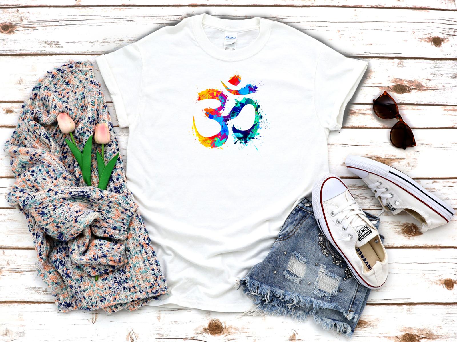 

26 Rainbow Colorful Om Namaste Symbol Yoga Women s 3 4 Short Sleeve T-Shirt K1057 Unisex T-Shirt XXXL