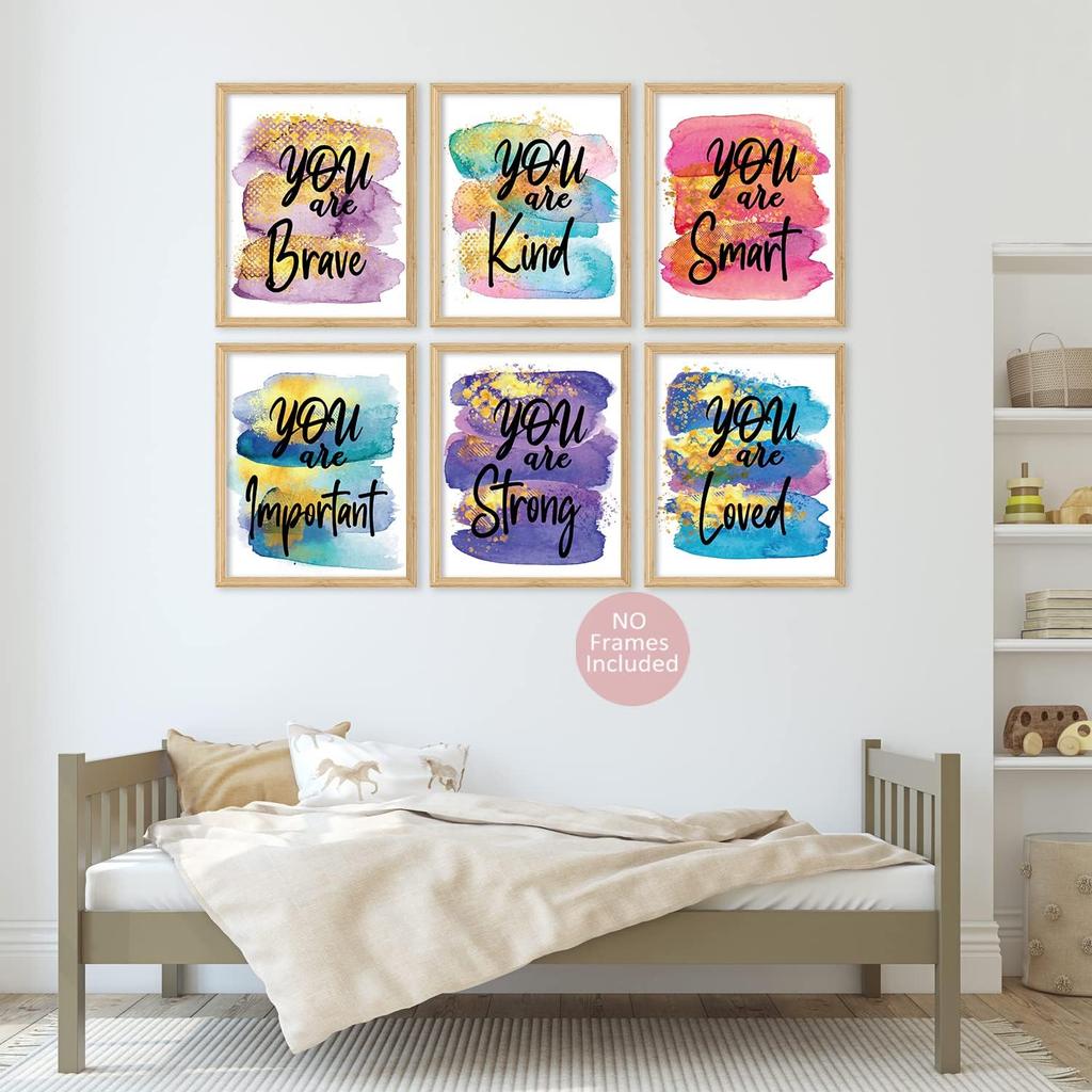MTL HOE Girls' Room Art Prints - Positive Quotes Kids' Wall Art, Posters for Teen Girls' Bedroom, Nursery, Playroom (Set of 6, 8 X 10 In, Unframed)