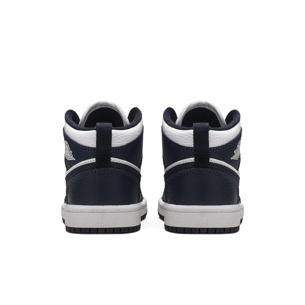 Air Jordan 1 Mid PreSchool 'Obsidian' (Unisex) White / Metallic Gold / Obsidian Kids' Basketball Shoes 640734 174