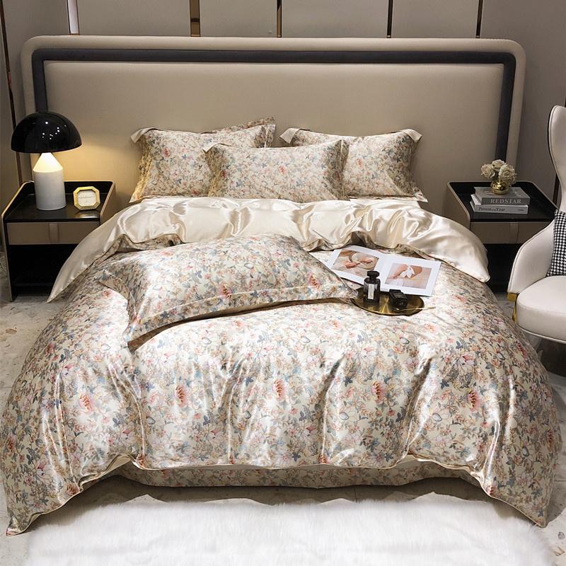Luxury Blending Mulberry Silk Bedding Set with Duvet Cover Bed Sheet Pillowcase Double Couple Single Summer Blanket Cover Sheets