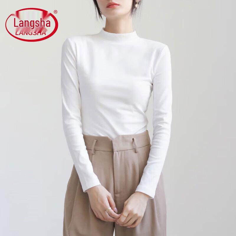 LangSha Women s Slim-Fit Semi-High Neck Long Sleeve Base Layer Top M