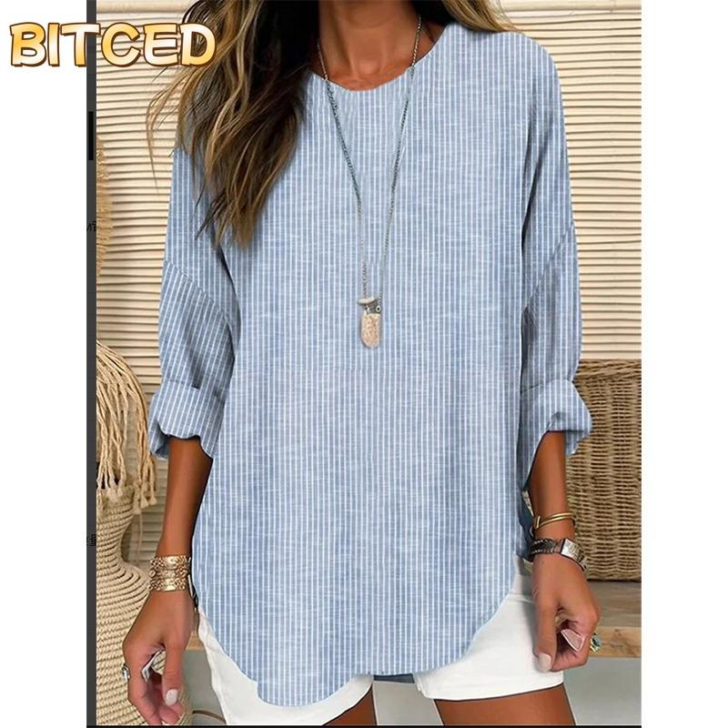 BITCED Women's Fashion Casual Long Sleeve O Neck Blouses & Shirts