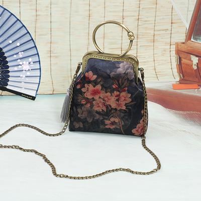 Retro Silk Handmade Cheongsam Bag Women Versatile Elegant Floral Hasp Tassel Handbag Ladies Mini Shoulder Bags