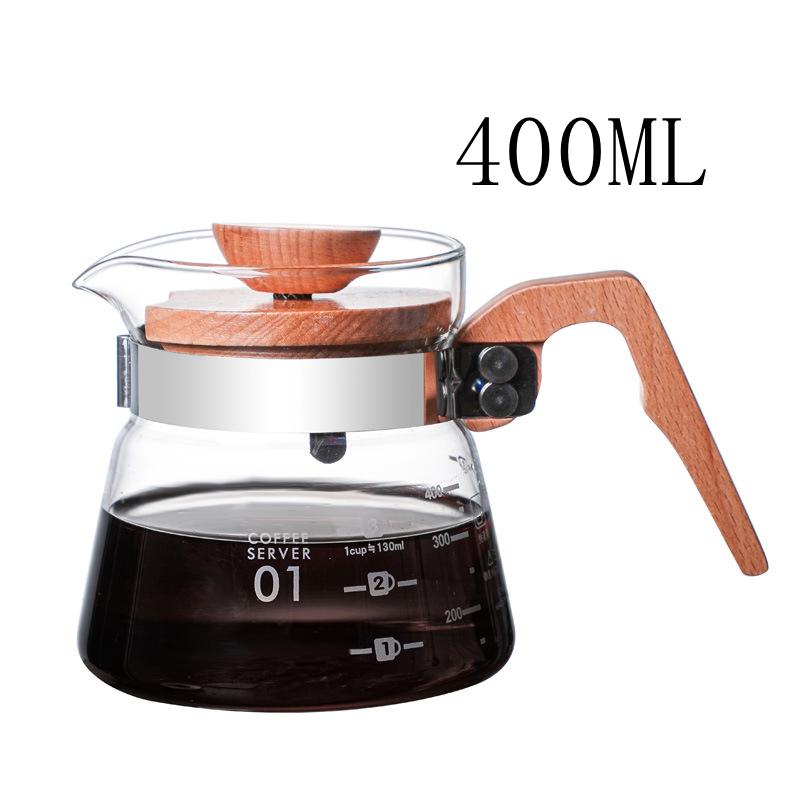 

400/600 мл Стеклянная чашка для наливания Кофейный сервер с деревянной ручкой Стекло с высоким содержанием боросиликата Кувшин для ручного заваривания кофе