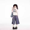Summer Pleated Pockets Wide Leg Jean Shorts Retro Y2k Gyaru Streetwear Rainbow Chain Print Bermuda Pants for Women