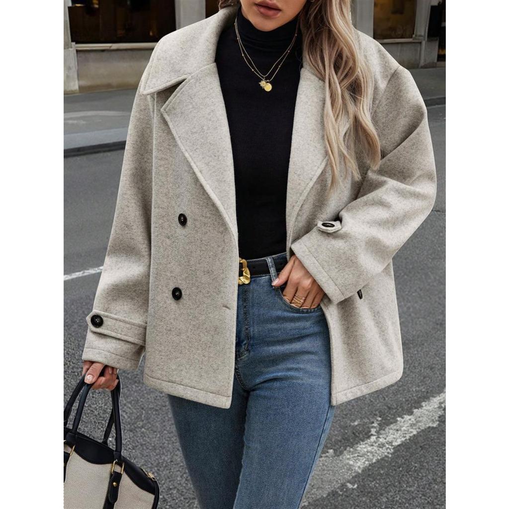 Women's Autumn Winter Wool Blazer Coat, Loose Short Versatile Woolen Outerwear For Women, European American Style Women's Fashion Coat
