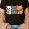 T-Shirt mit Katzenprint, Rundhalsausschnitt, Kurzarm, lässiges Oberteil für Sommer und Frühling, Damenbekleidung, Shirt, Tops, Camisetas Mujer