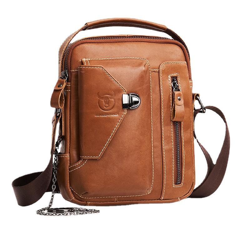 Cowhide men's single shoulder crossbody bag is breathable, wear-resistant, anti-theft, and can be stored with anti-theft brush