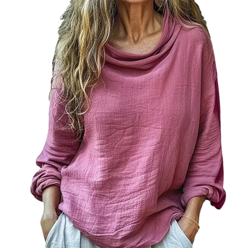 Women's Casual Loose Fashion Long Sleeved Solid Color Pile Pile Collar Fold Top