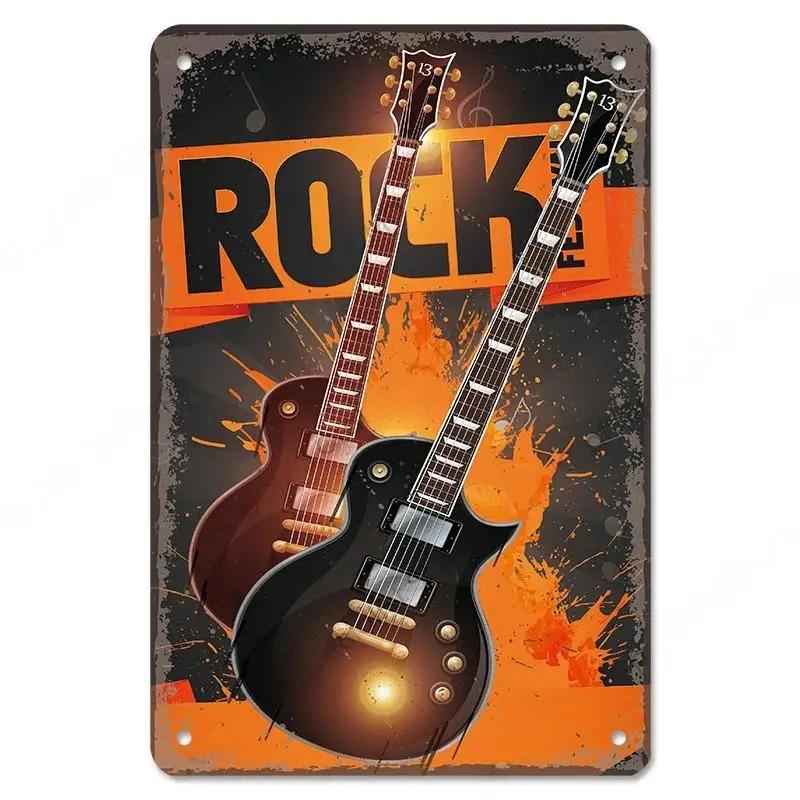 Rock Guitar Vintage Tin Sign Music Poster Wall Plaque Retro Tinplate Crafts Decor for Bar Garage Club Night Rock Party