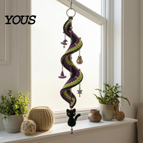 Creative Hobby Gift Halloween Spiral Crochet Hanging Ornament DIY Kit, Pumpkin Ghost Bat Family Crafting Supplies Black Cat Complete Craft,