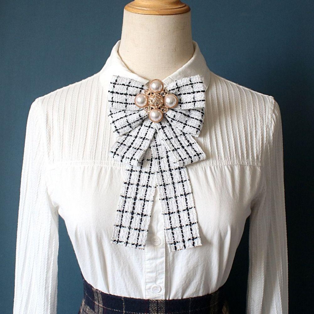 Fashion Cloth Bow Brooches Pearl Vintage Pearl Collar Pins Bowknot Necktie Wedding
