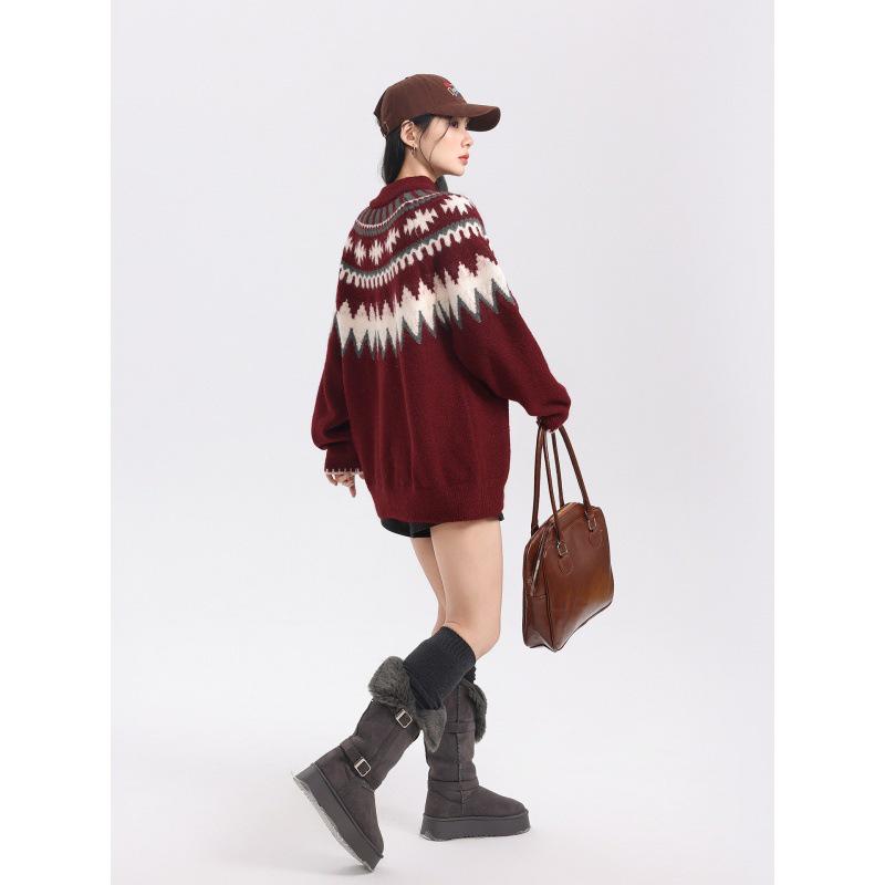 Unisex Fair Isle Wool Cardigan: Spring & Autumn Casual Color Block, Loose Long Sleeve Sweater for Men & Women