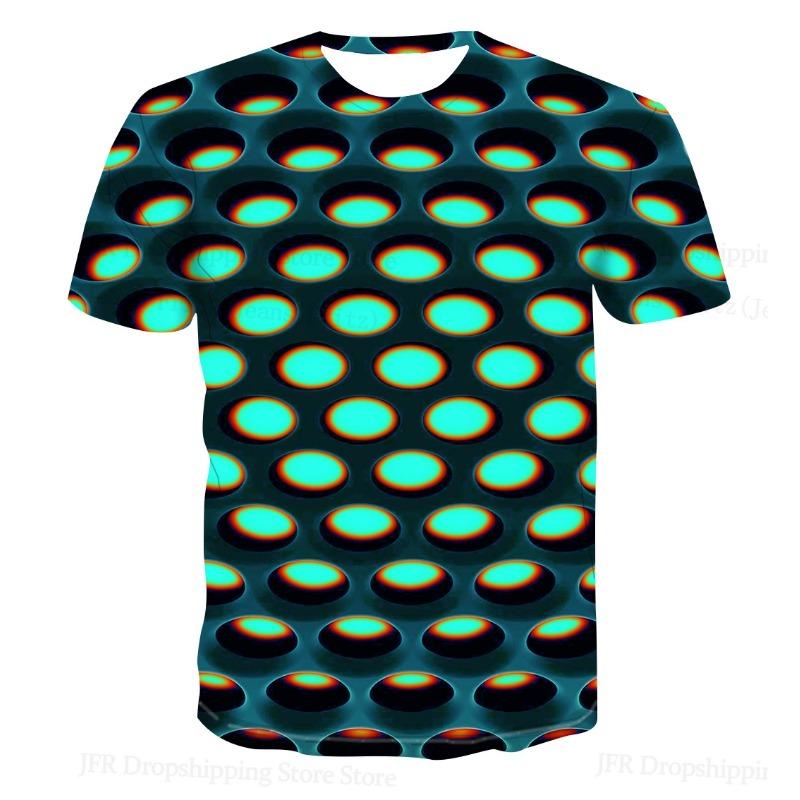 Women T Shirt 3D Funny Optical Illusion 3d Print T-shirt O-Neck Short Sleeve Tops Tees Women Clothing Geometric Tshirt Dizzy