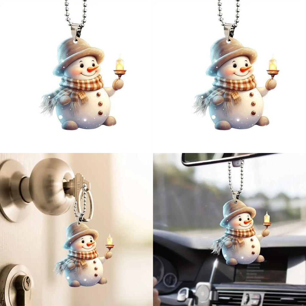 Christmas Cute Handheld Candle Snowman Pattern Acrylic Pendant For Holiday Decor And Gift Idea