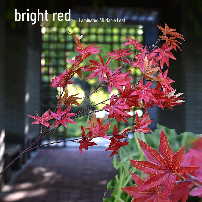 Rattan Red Maple Leaf Ceiling Decoration - Artificial Vines with Branches and Green Leaves for Indoor Use