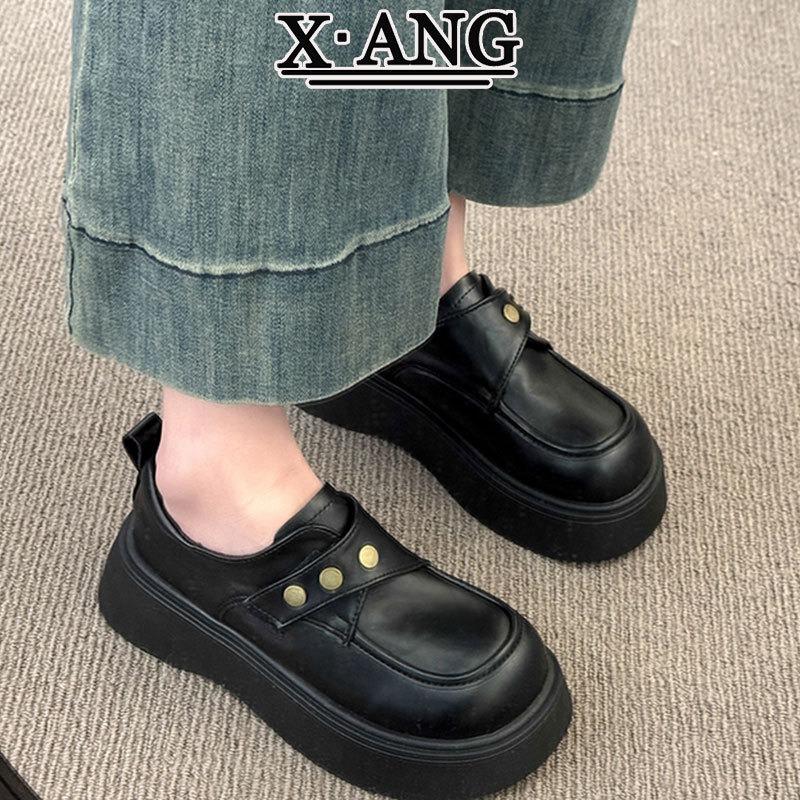 Leather brown small leather shoes platform heightening women's autumn new Mary Jane shoes Velcro single shoes