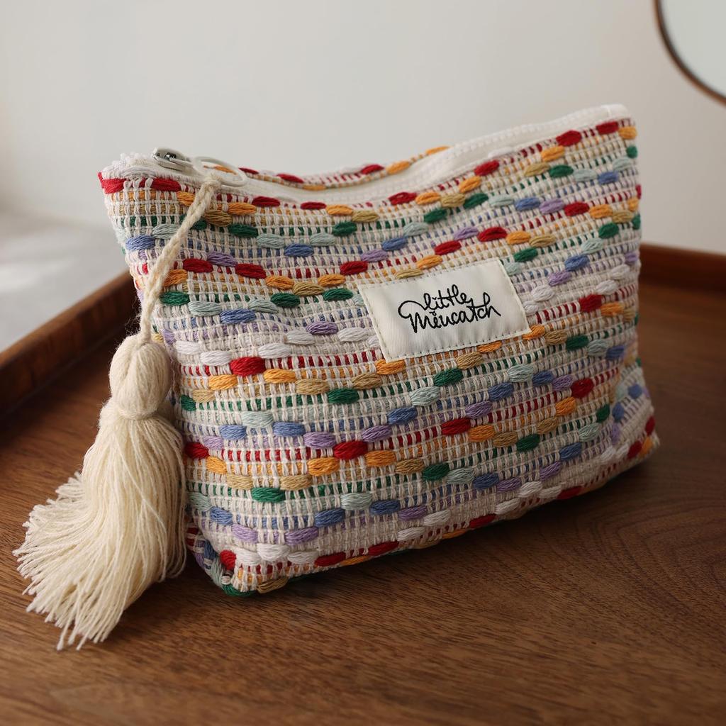 Miucatch Handmade Cosmetic Ethnic Colorful Makeup Pouch with Inner Large Easy To Storage Pouch for Travel and Zippered Storage Pouch, Style, Bag,