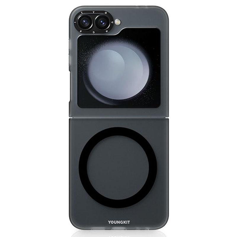 

YOUNGKIT For Samsung Galaxy Z Flip6 5G Magnetic Case PET+TPU Phone Cover Anti-Fingerprint Transparent Black