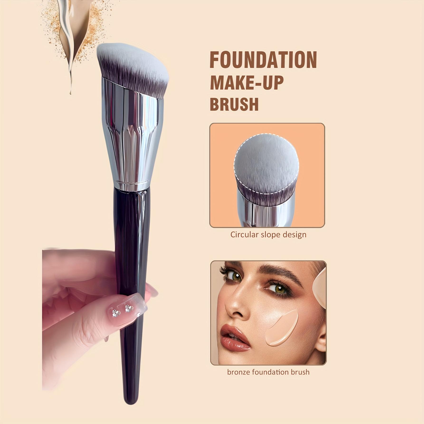 

1pc Large Foundation Brush with Circular Oblique Head, Professional Synthetic Hair Makeup Brush for Contouring чорний