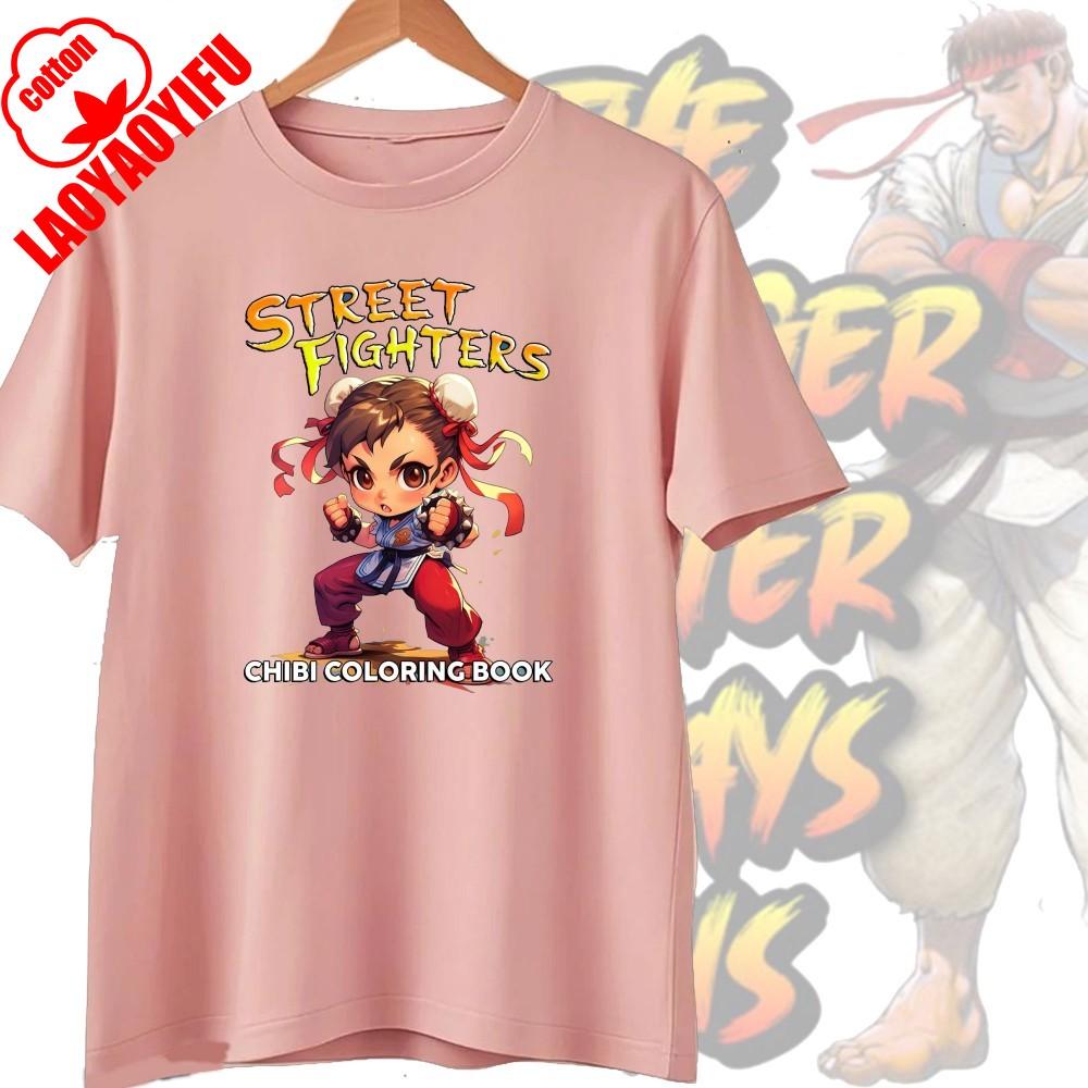 Street Fighter Chun-Li Ryu Printed Y2K New Couple Cotton T-Shirts Men Women Streetwear Casual Harajuku Retro Unisex Tee Top