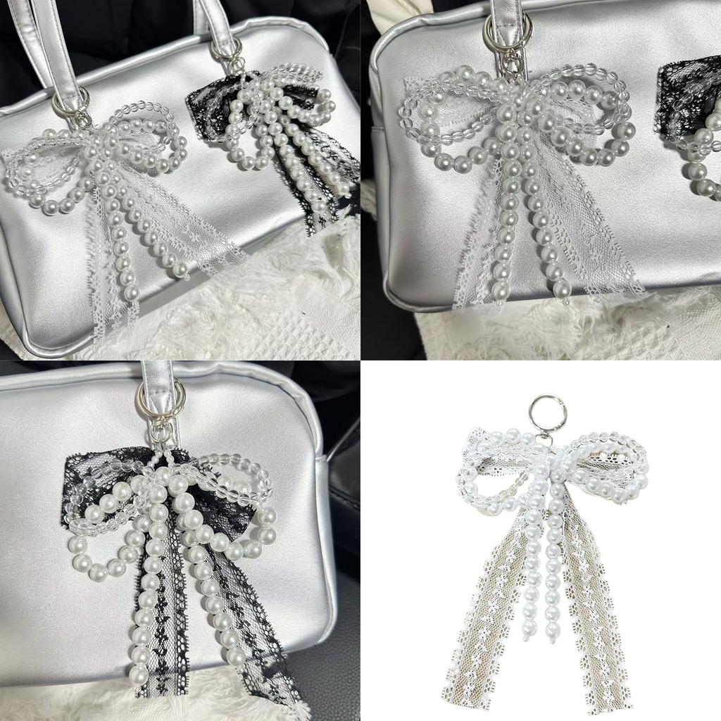 Imitation Pearls Bowknot Keychain Butterfly Knot Pendant for Women Handbags and Backpacks Colorful Key Chain Ornament