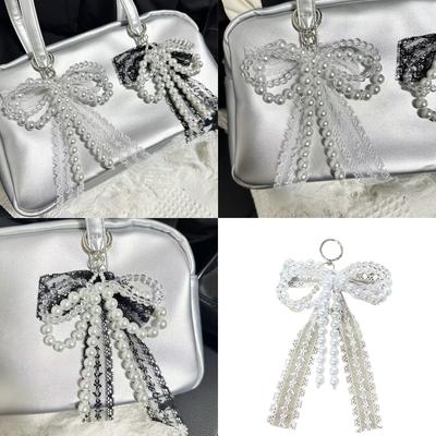 Imitation Pearls Bowknot Keychain Butterfly Knot Pendant for Women Handbags and Backpacks Colorful Key Chain Ornament