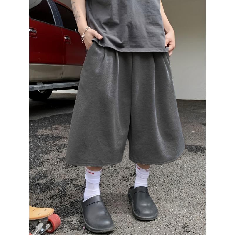 Unisex Elastischer Bund Weiter Bein Knielang Schweißshorts Locker Lässig Culotte Shorts S dunkelgraue