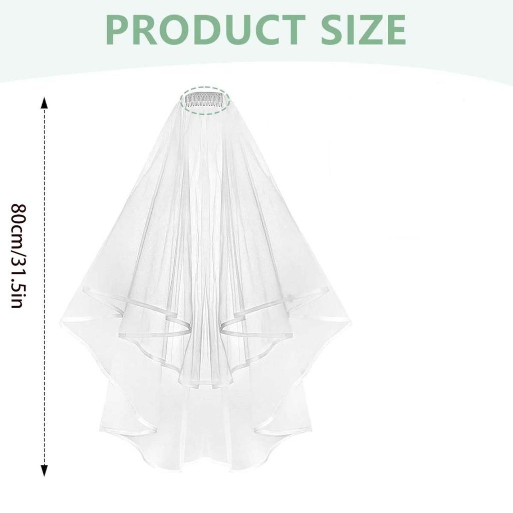 Wedding Veil,2/3 Tier Ribbon Edge Center Cascade Bridal Veil with Comb for Bachelorette Party